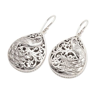Alternate image for Sterling Silver Peacock Dangle Earrings Garden Peacocks