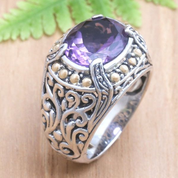 Alternate image for Sterling and Amethyst Ring with 18k Gold Majestic Touch