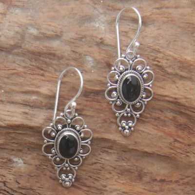 Alternate image for Floral Onyx Sterling Silver Dangle Earrings Precious Night