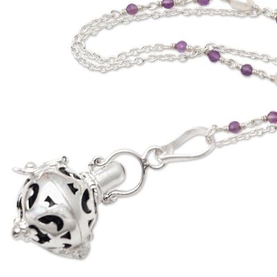 Alternate image for Bali Cultured Pearl  Amethyst Silver Harmony Ball Necklace Angelic Sound