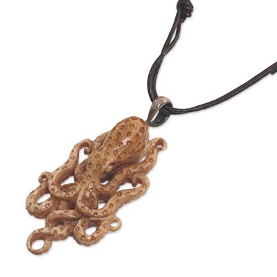 Alternate image for Hand Made Bone Pendant Necklace Octopus from Indonesia Ocean Dweller