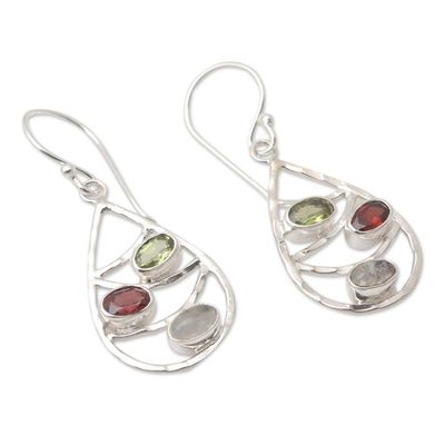 Alternate image for Hand Made Peridot and Garnet Dangle Earrings Rainbow Skyline