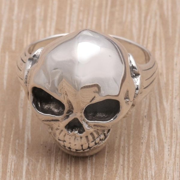 Alternate image for Mens Artisan Crafted Silver Ring Lunar Skull