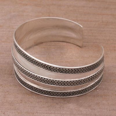 Alternate image for Modern Sterling Silver Cuff Bracelet Balinese Ruffles