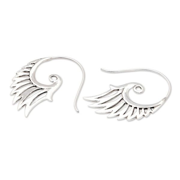Alternate image for Indonesian Handmade Sterling Silver Wing Drop Earrings Winged Beauty