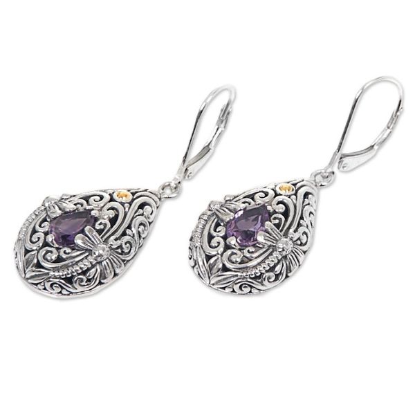 Alternate image for Sterling Silver and Amethyst Dragonfly Dangle Earrings Dragonfly Duet