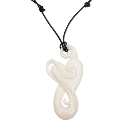 Alternate image for Handcrafted Heart-Shaped Bone Pendant Necklace from Bali Untouched Heart