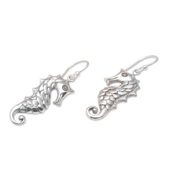 Alternate image for Seahorse Motif Dangle Earrings in Sterling Silver Friendly Seahorse