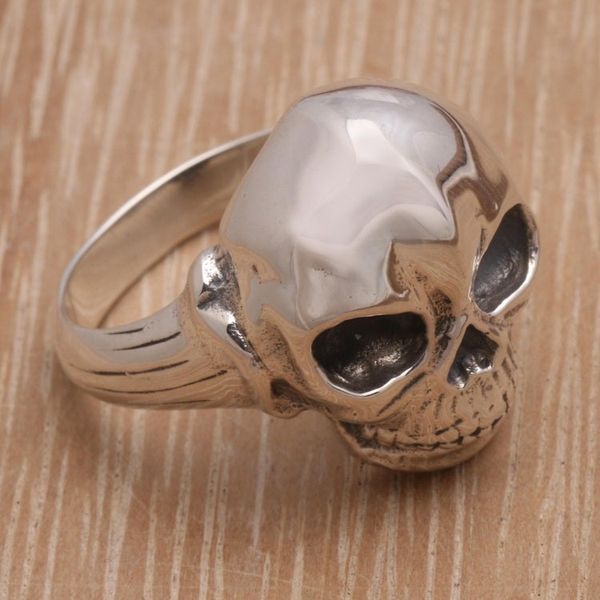 Alternate image for Mens Artisan Crafted Silver Ring Lunar Skull