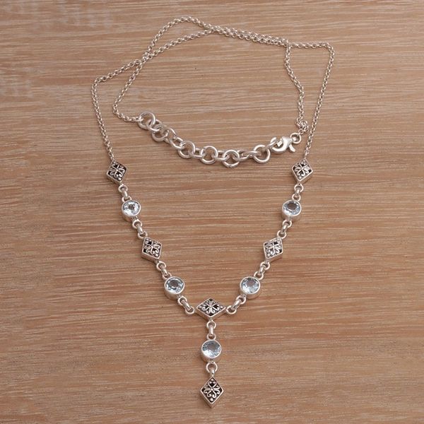 Alternate image for Blue Topaz and Sterling Silver Link Necklace from Bali Sky Serenade