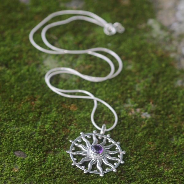 Alternate image for Unique Silver and Amethyst Necklace Sun Spirit