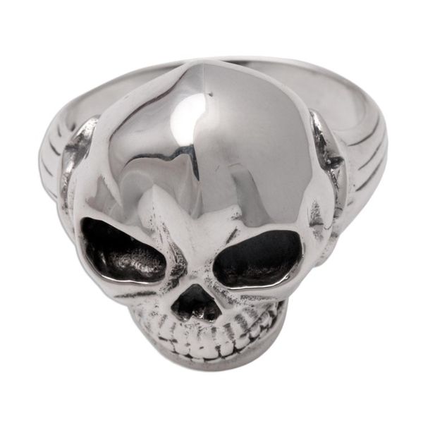 Alternate image for Mens Artisan Crafted Silver Ring Lunar Skull
