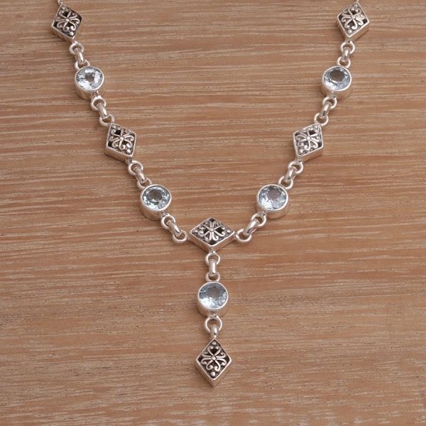 Alternate image for Blue Topaz and Sterling Silver Link Necklace from Bali Sky Serenade