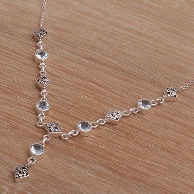 Alternate image for Blue Topaz and Sterling Silver Link Necklace from Bali Sky Serenade