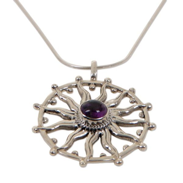 Alternate image for Unique Silver and Amethyst Necklace Sun Spirit