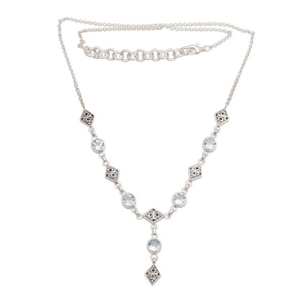 Alternate image for Blue Topaz and Sterling Silver Link Necklace from Bali Sky Serenade