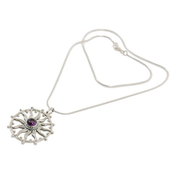 Alternate image for Unique Silver and Amethyst Necklace Sun Spirit