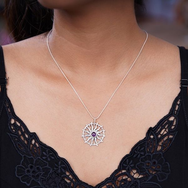 Alternate image for Unique Silver and Amethyst Necklace Sun Spirit