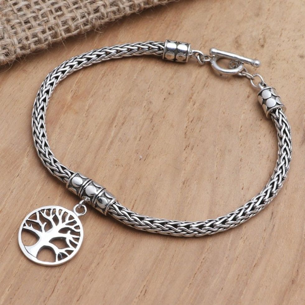 Hand Crafted Sterling Silver Charm Bracelet from Bali 'Tall Tree in Silver'