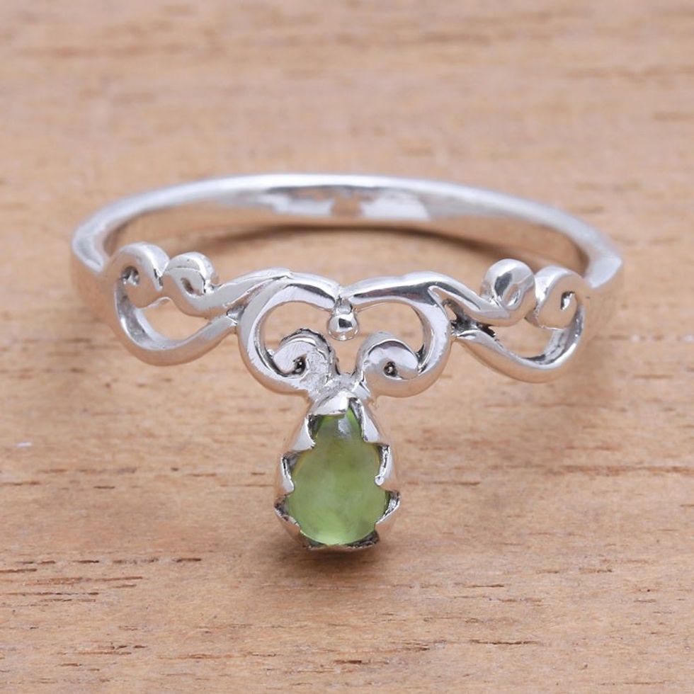 Spiral Motif Peridot Band Ring from Bali 'Lovely Vines'