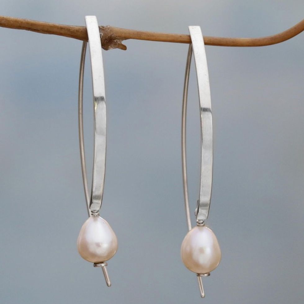 Sterling Silver and Cultured Pearl Drop Earrings 'Ever After'