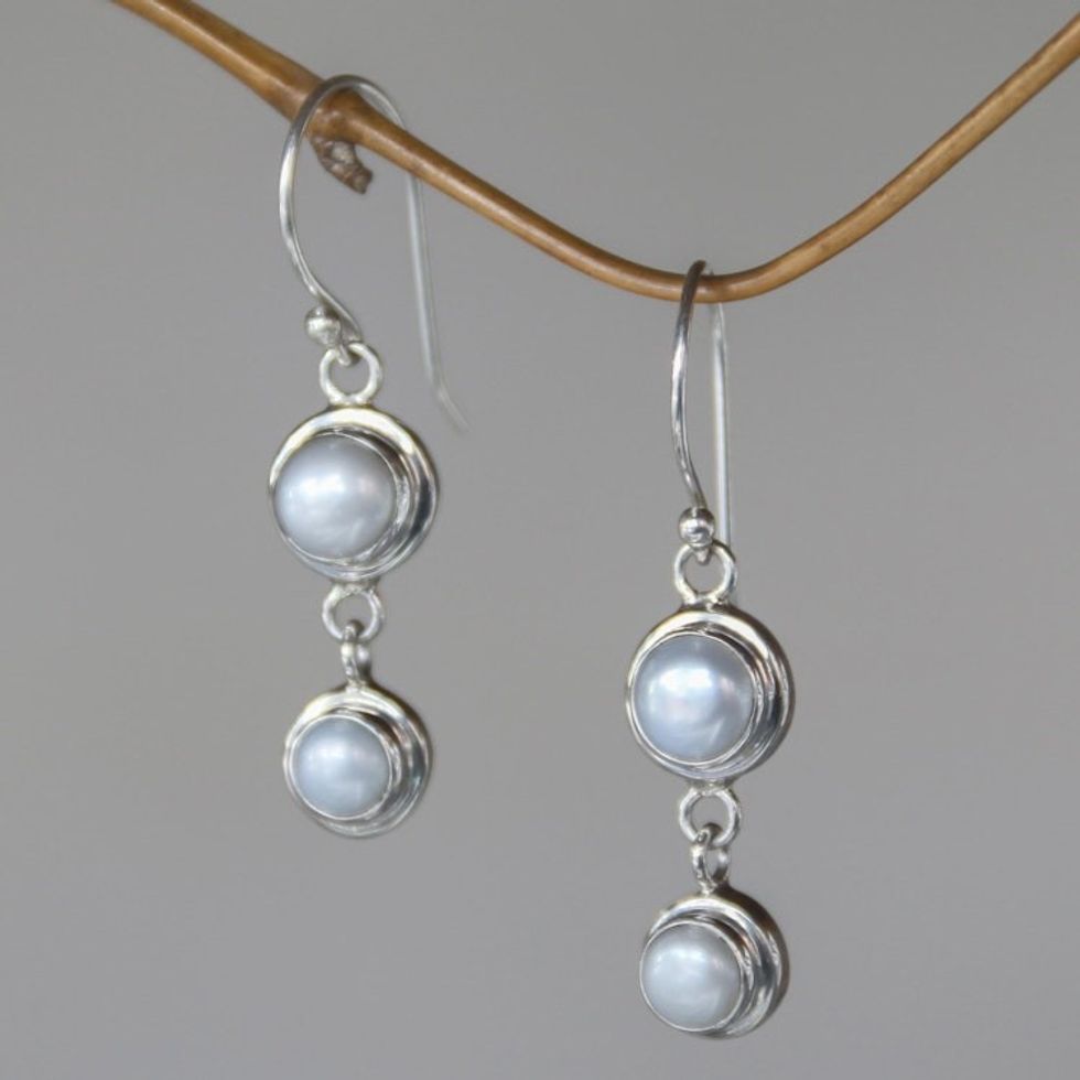 Pearl Sterling Silver Dangle Earrings 'Two Full Moons'