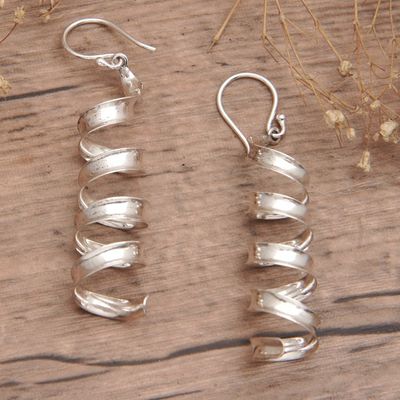 Alternate image for High Polished Serpentine Sterling Silver Dangle Earrings Flowing Goddess