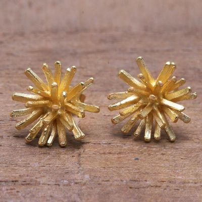 Alternate image for Modern 18k Gold Plated Sterling Silver Stud Earrings Golden Coral