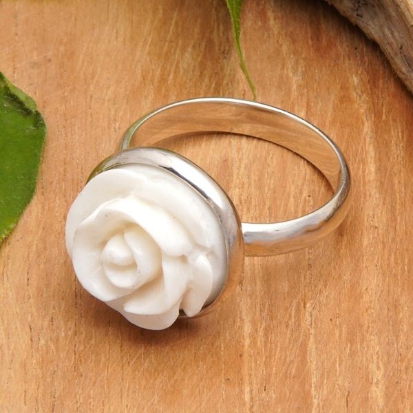 Alternate image for Minimalist Rose-Themed Sterling Silver Cocktail Ring Gentle Rose