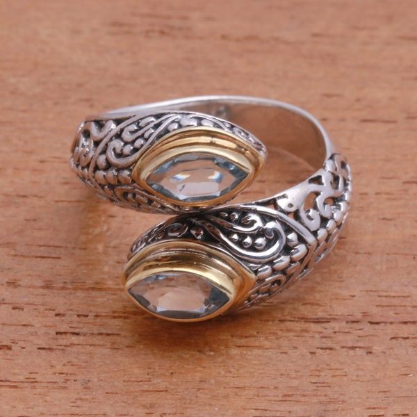 Alternate image for Gold Accented Blue Topaz Wrap Ring from Bali Double Marquise