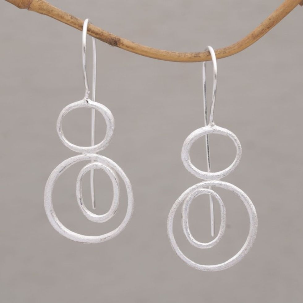 Contemporary Sterling Silver Drop Earrings from Bali 'Unconventional'