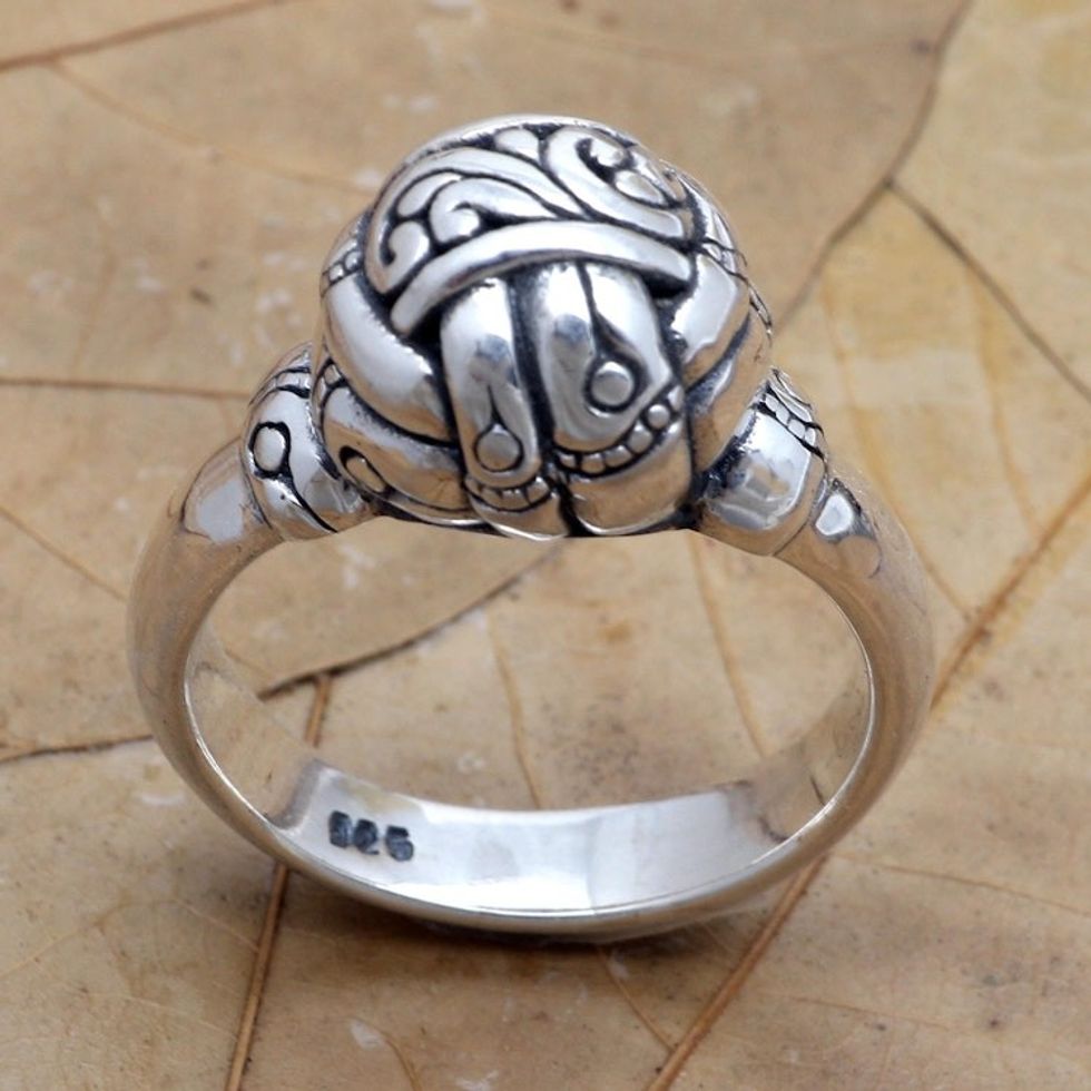 Handcrafted Sterling Silver Cocktail Ring 'Ball of Bamboo'