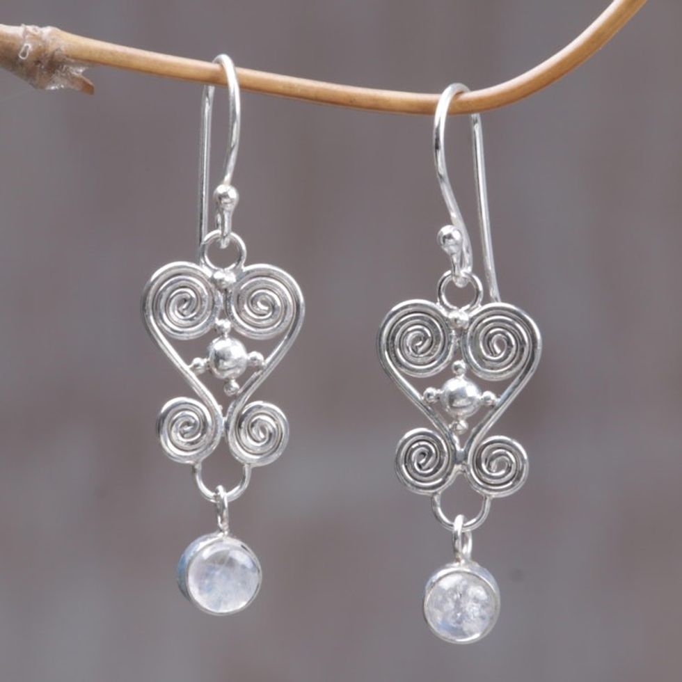 Heart Shaped Rainbow Moonstone Sterling Silver Earrings 'Sweethearts'