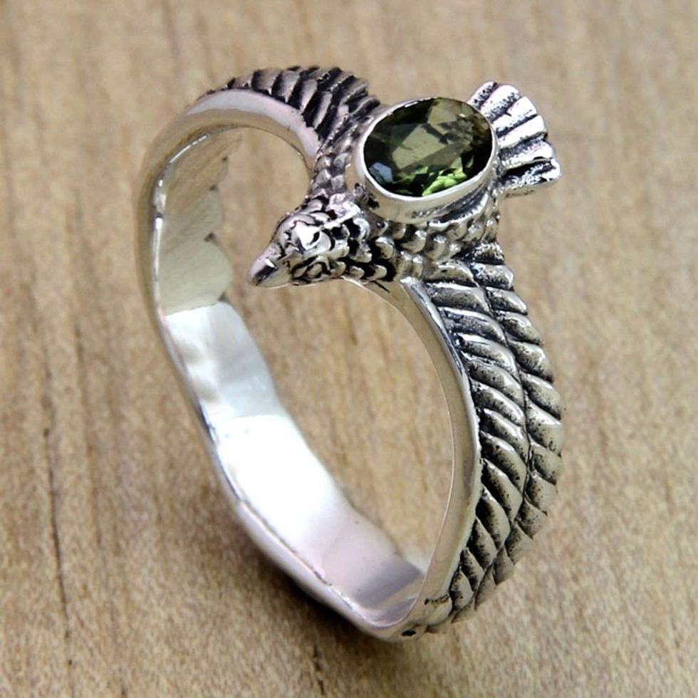 Men's Hand Crafted Peridot and Sterling Silver Ring 'Peace Messenger'