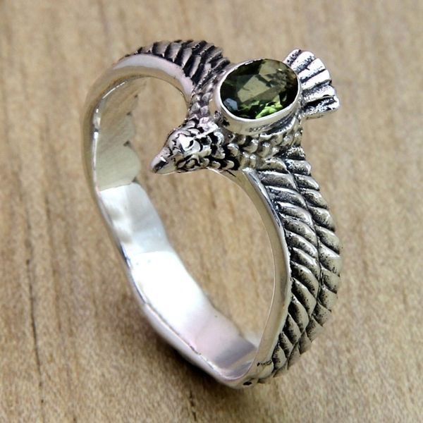 Alternate image for Mens Hand Crafted Peridot and Sterling Silver Ring Peace Messenger