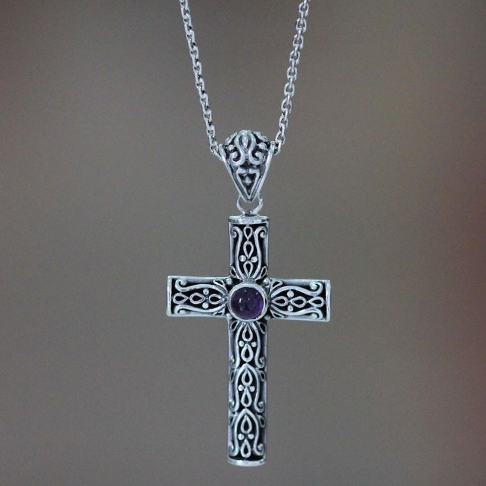 Amethyst cross necklace 'Christian Soul'