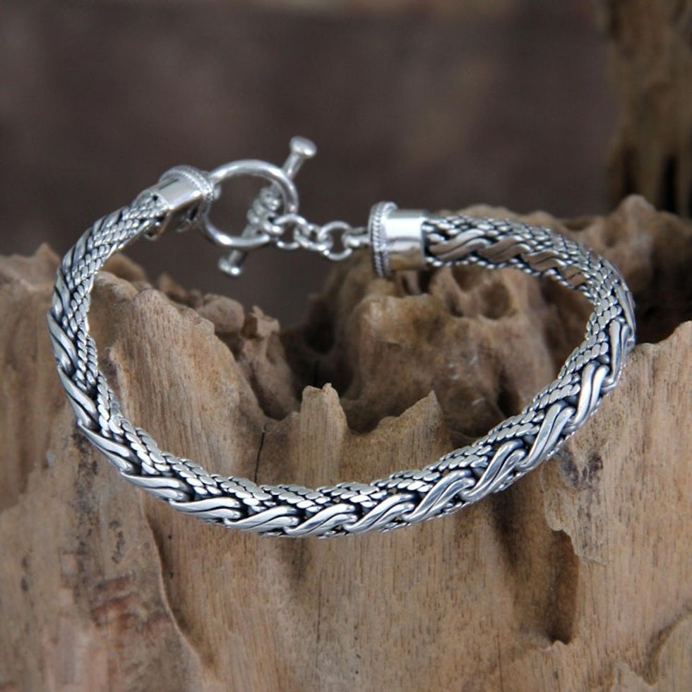 Men's Handcrafted Sterling Silver Chain Bracelet 'Surf'