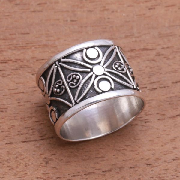Alternate image for Patterned Sterling Silver Band Ring from Bali Encircled with Beauty