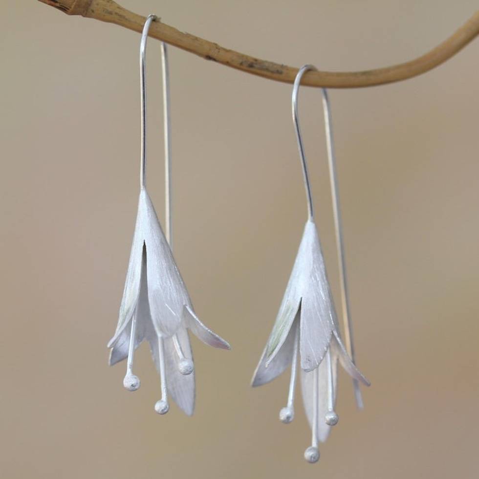 Floral Sterling Silver Drop Earrings from Bali 'Light Blossom'