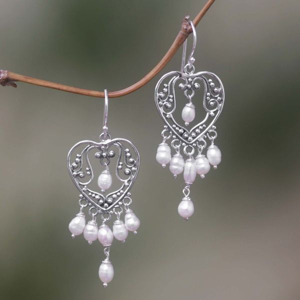 Alternate image for Sterling Silver Pearl Chandelier Earrings Heart Symphony