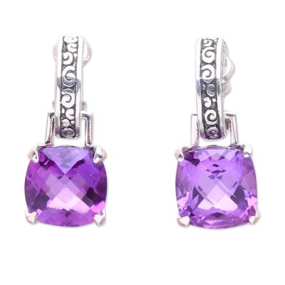 Alternate image for Amethyst and Sterling Silver Dangle Earrings from Bali Buddha Hoops