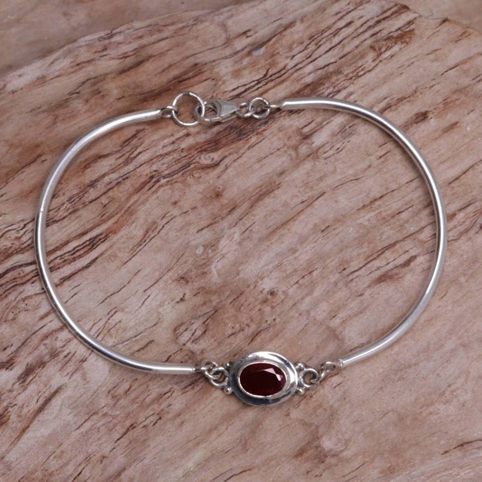 Garnet Sterling Silver Bangle Bracelet 'Moonbeam Passion'