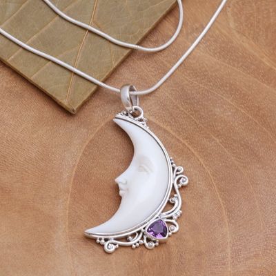 Alternate image for Amethyst Crescent Moon Pendant Necklace from Bali Resting Moon