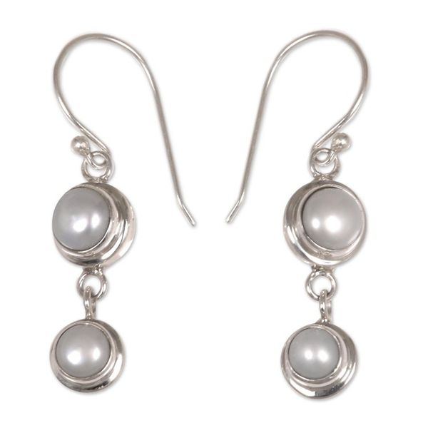 Alternate image for Pearl Sterling Silver Dangle Earrings Two Full Moons
