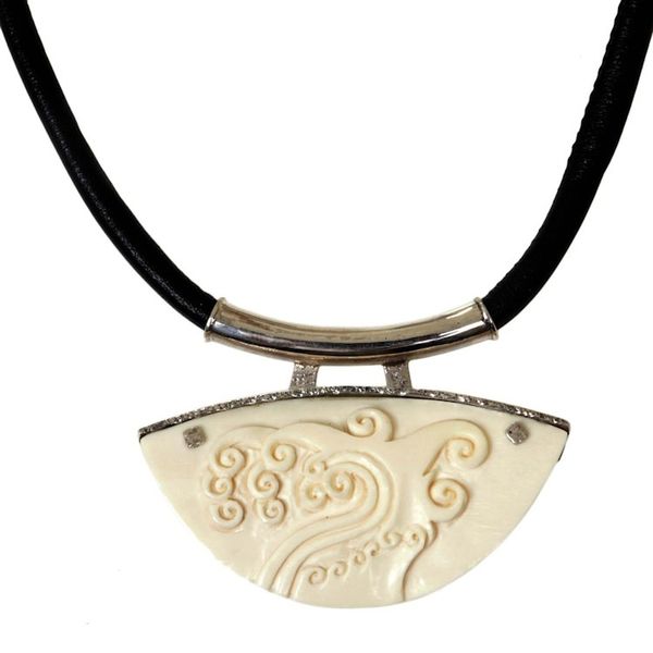 Alternate image for Unique Leather and Cow Bone Necklace Ocean Wave