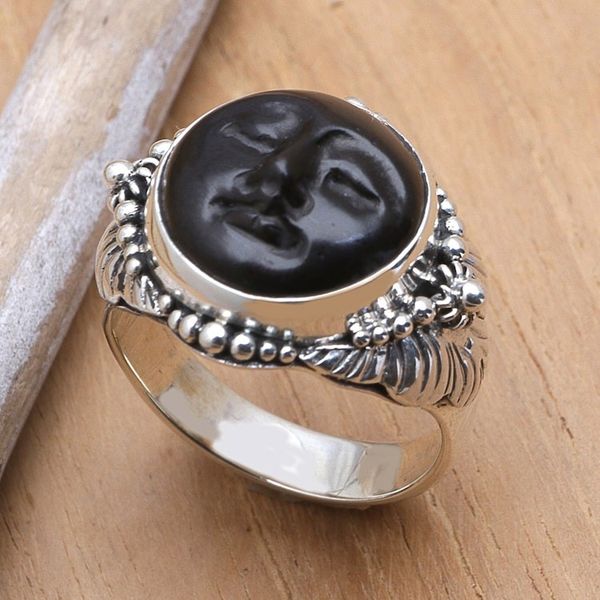 Alternate image for Hand Crafted Ebony Wood and Silver Cocktail Ring Amun Ra