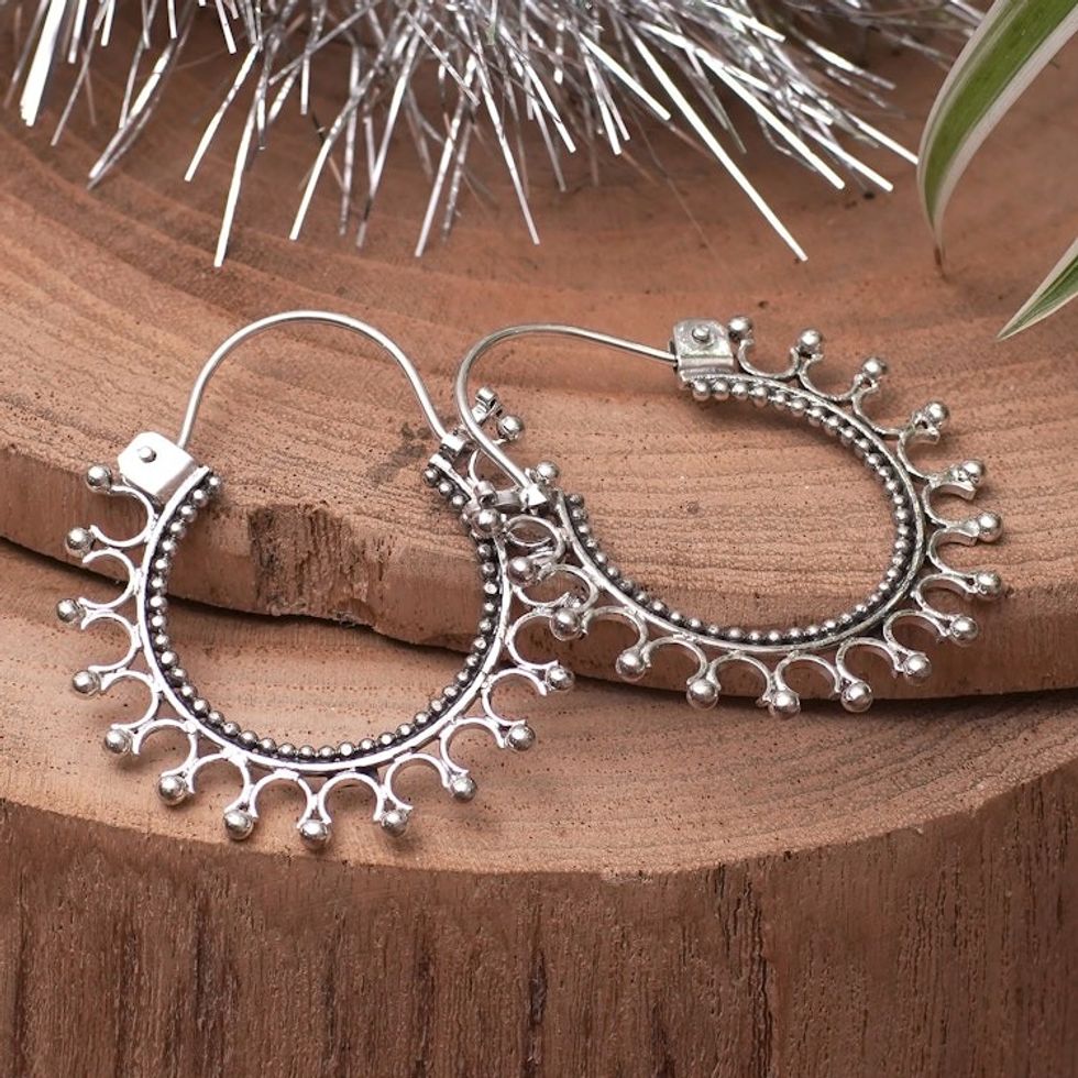 Sterling Silver Hoop Earrings 'Midnight Rapture'