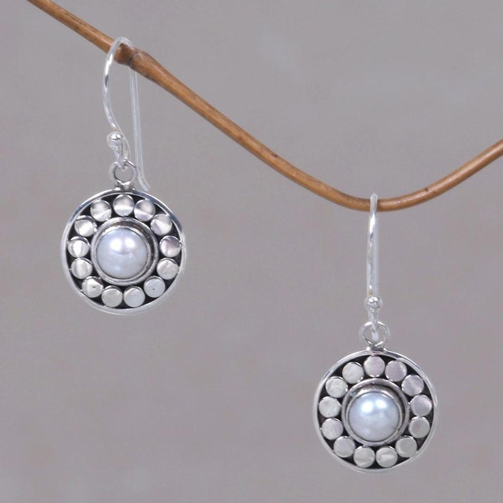 Pearl Sterling Silver Dangle Earrings 'Sunny Day'