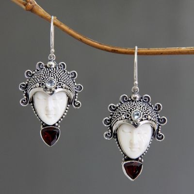 Alternate image for Hand Crafted Bone and Garnet Earrings Princess Aura