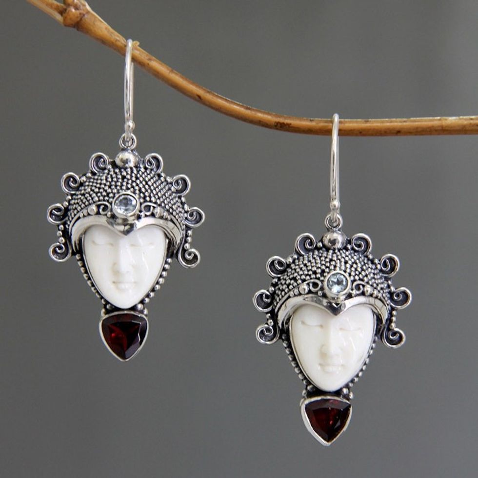 Hand Crafted Bone and Garnet Earrings 'Princess Aura'